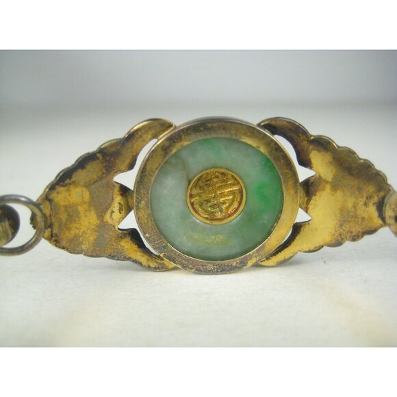 Antique Enamel Cloisonné Jade Bracelet Chinese Export Silver Enamel Bats Symbols - Picture 7 of 14